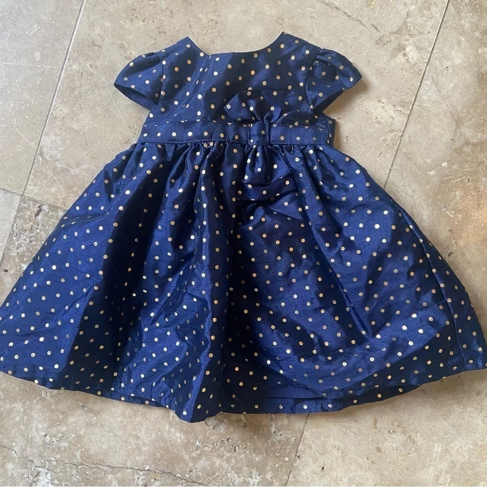 Just One You by Carter's Navy Blue w Gold Polka Dots Party Dress Girl Size 12M